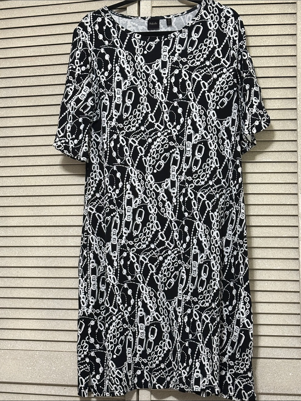 Rafaella Black Short Sleeve Shirt with White Chain Print